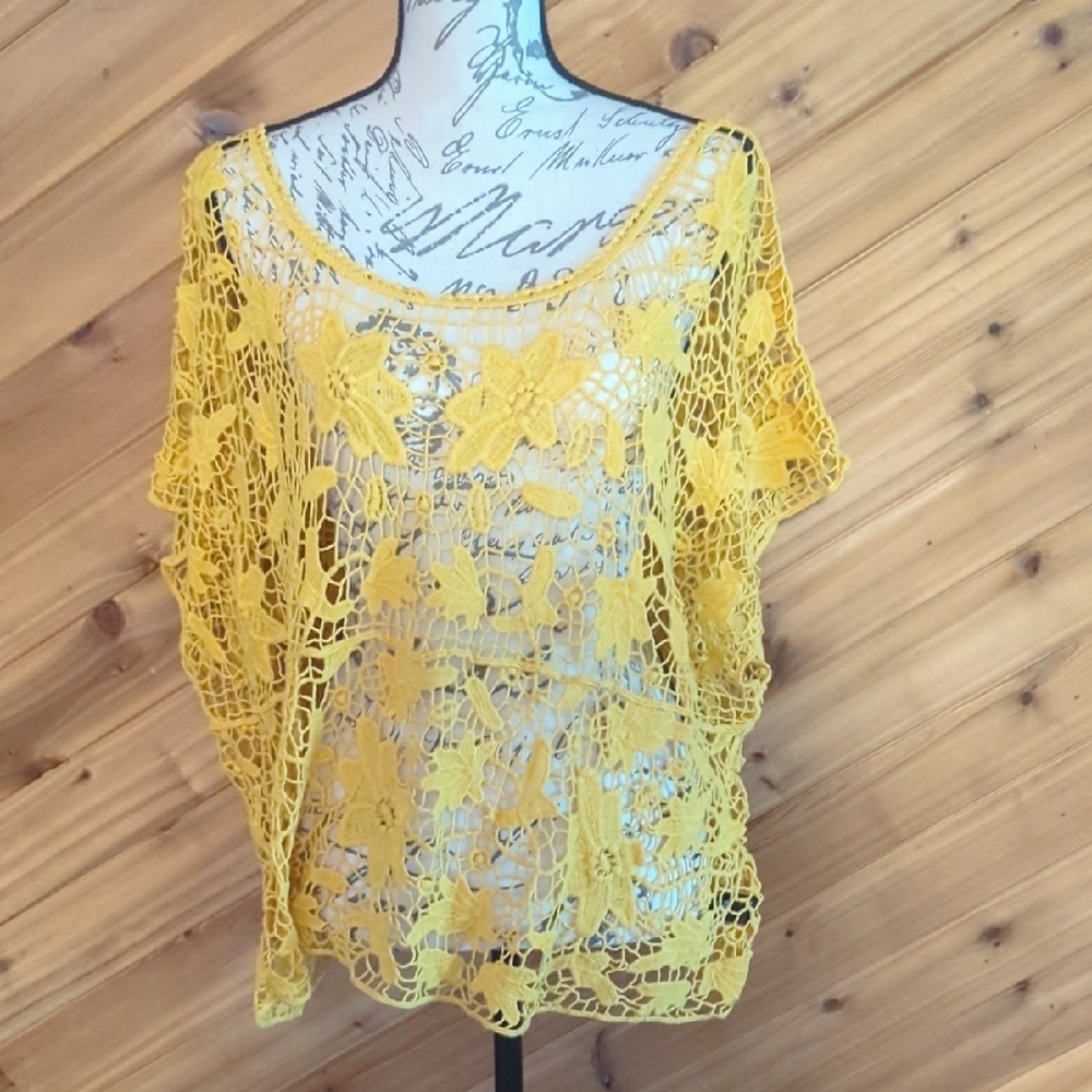 Lane Bryant Sunny Yellow Crochet Top